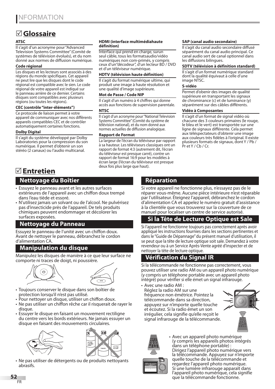 Nformation, Glossaire 5, Entretien 5 | Sylvania LD320SSX User Manual | Page 106 / 162