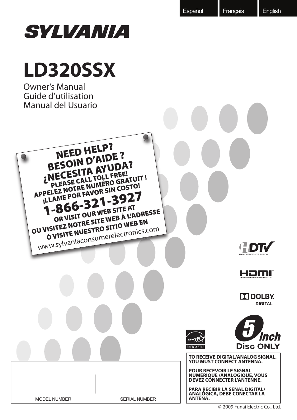 Ld320ssx, Need help? besoin d’ aide ? ¿necesit a ayud a, English español français | Sylvania LD320SSX User Manual | Page 109 / 162