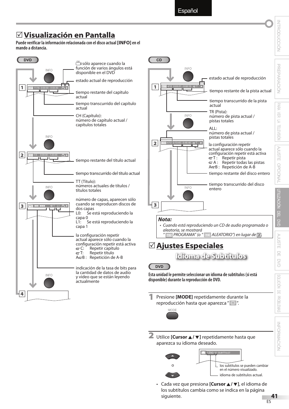 English español français, Visualización en pantalla | Sylvania LD320SSX User Manual | Page 149 / 162