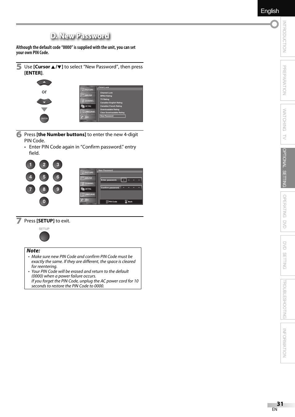 English español français, D. new password | Sylvania LD320SSX User Manual | Page 31 / 162