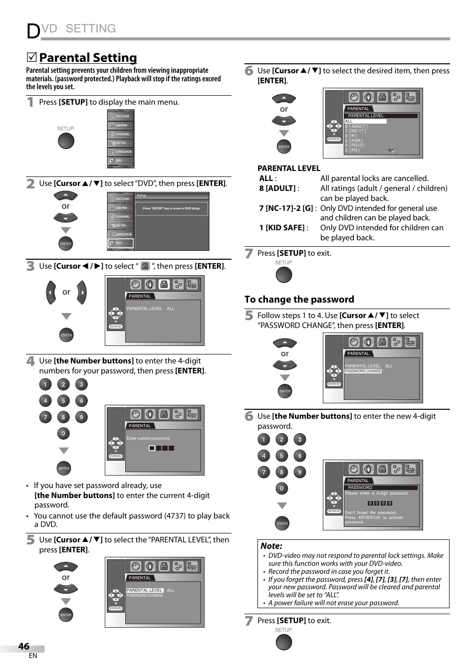 Vd setting, Parental setting | Sylvania LD320SSX User Manual | Page 46 / 162