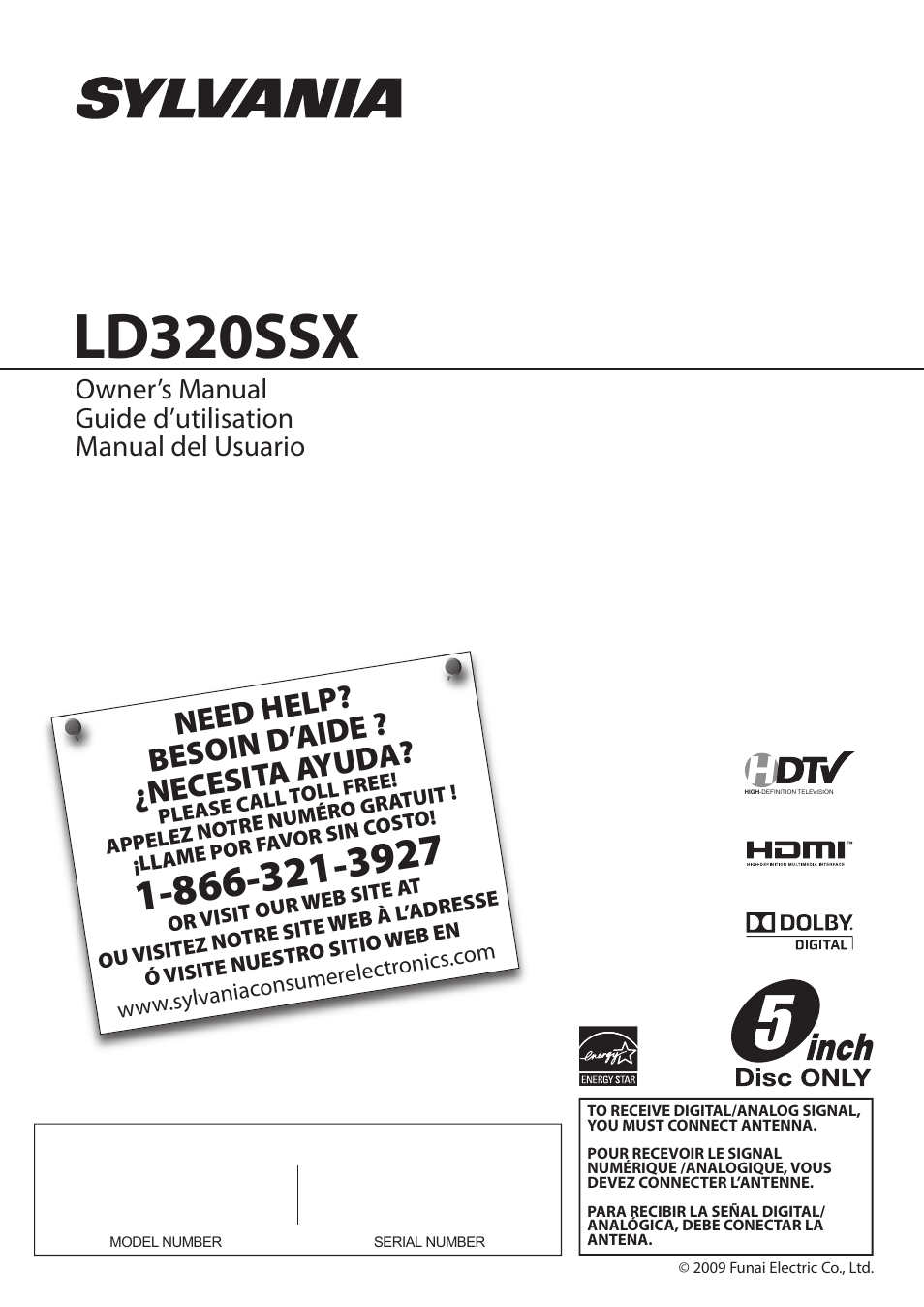 Ld320ssx, Need help? besoin d’ aide ? ¿necesit a ayud a | Sylvania LD320SSX User Manual | Page 55 / 162