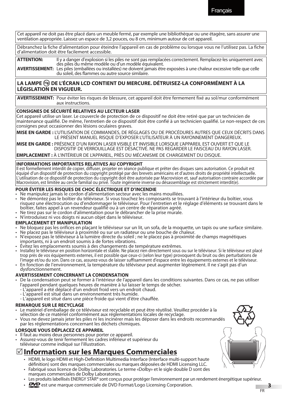 Français, Information sur les marques commerciales | Sylvania LD320SSX User Manual | Page 57 / 162