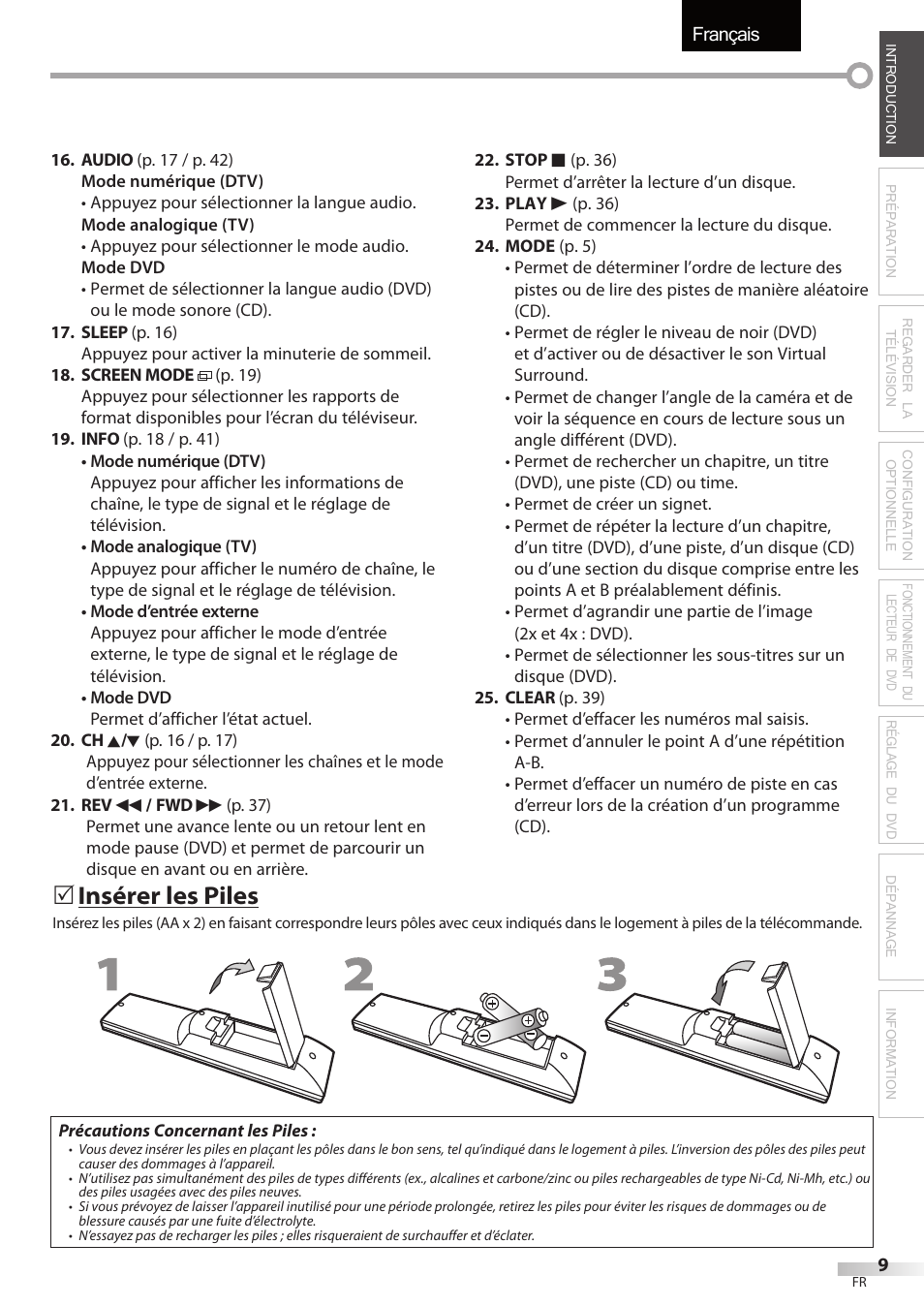 Français, Insérer les piles | Sylvania LD320SSX User Manual | Page 63 / 162