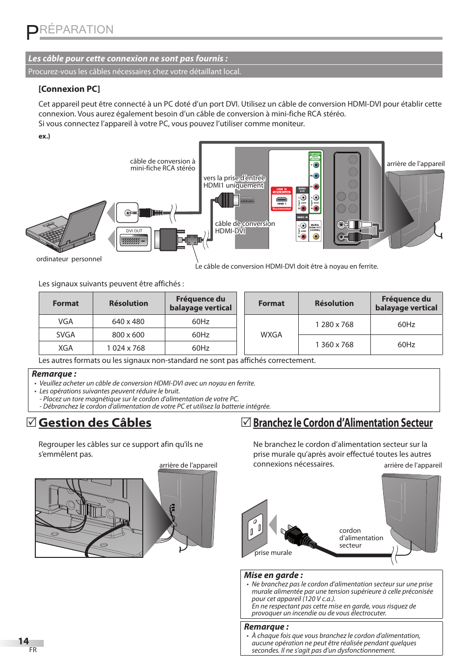 Réparation, Gestion des câbles, 5branchez le cordon d’alimentation secteur | Sylvania LD320SSX User Manual | Page 68 / 162