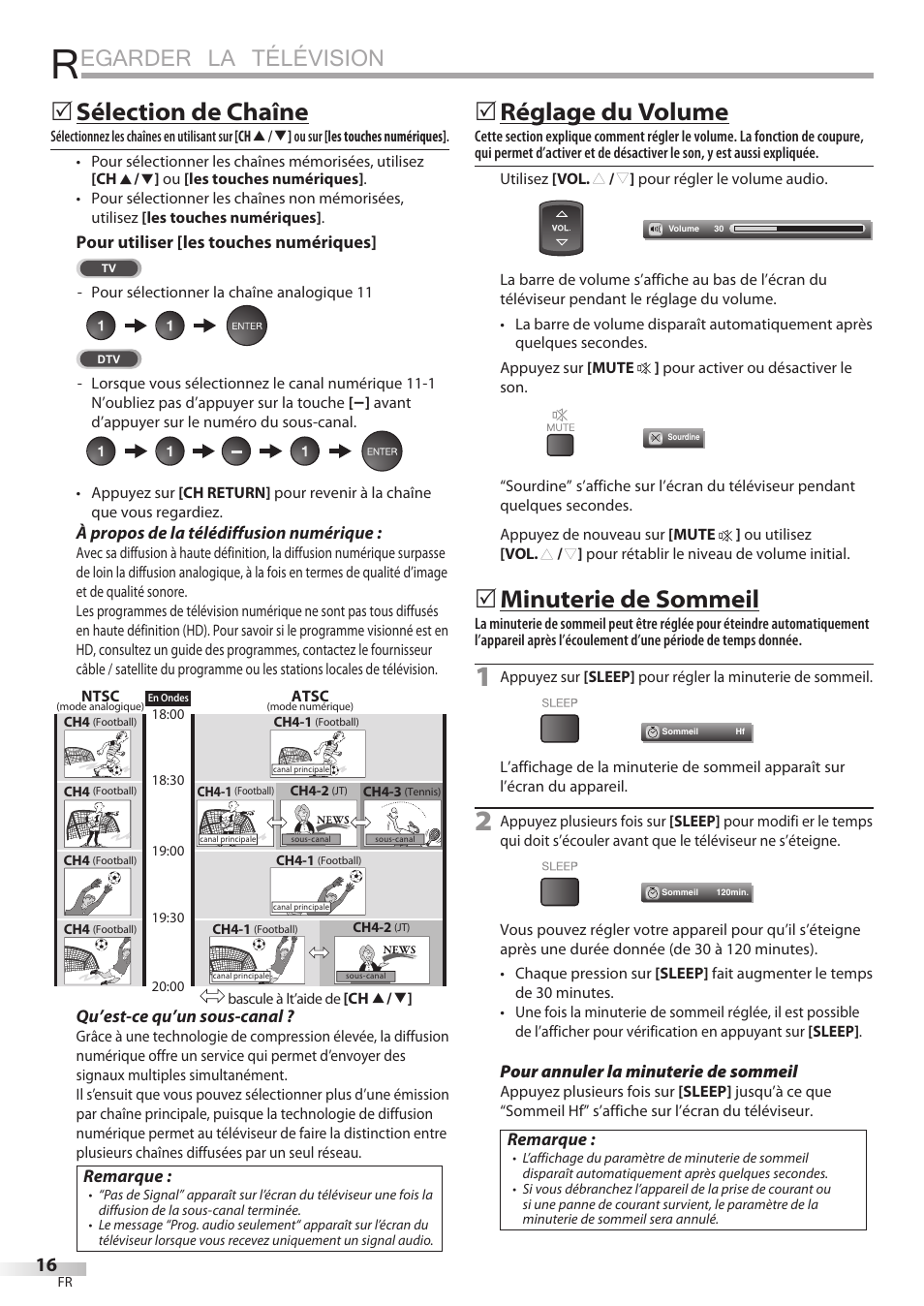 Egarder la télévision, Sélection de chaîne, Réglage du volume | Minuterie de sommeil | Sylvania LD320SSX User Manual | Page 70 / 162