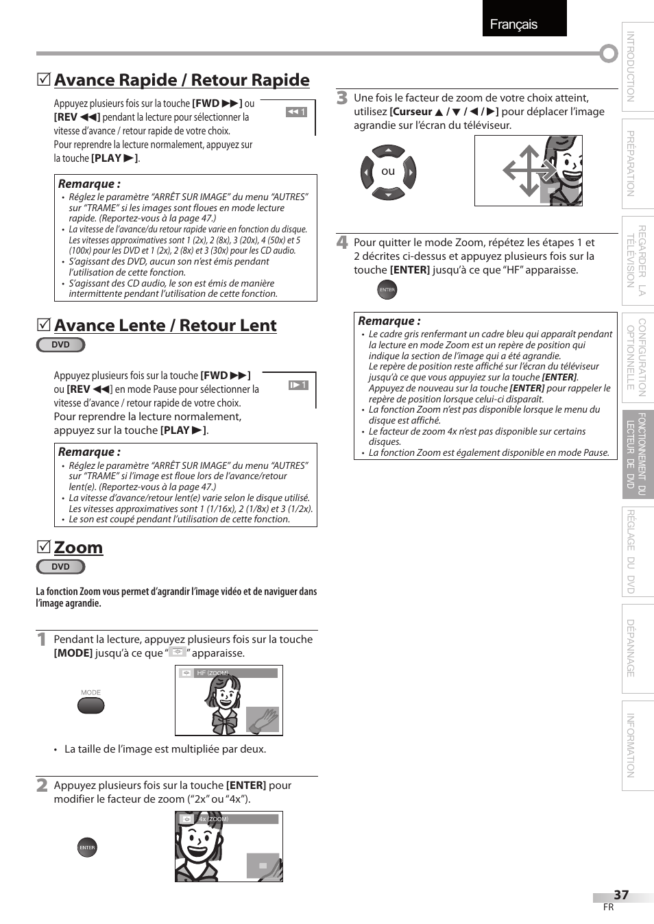 Français, Avance rapide / retour rapide, Avance lente / retour lent | Zoom | Sylvania LD320SSX User Manual | Page 91 / 162