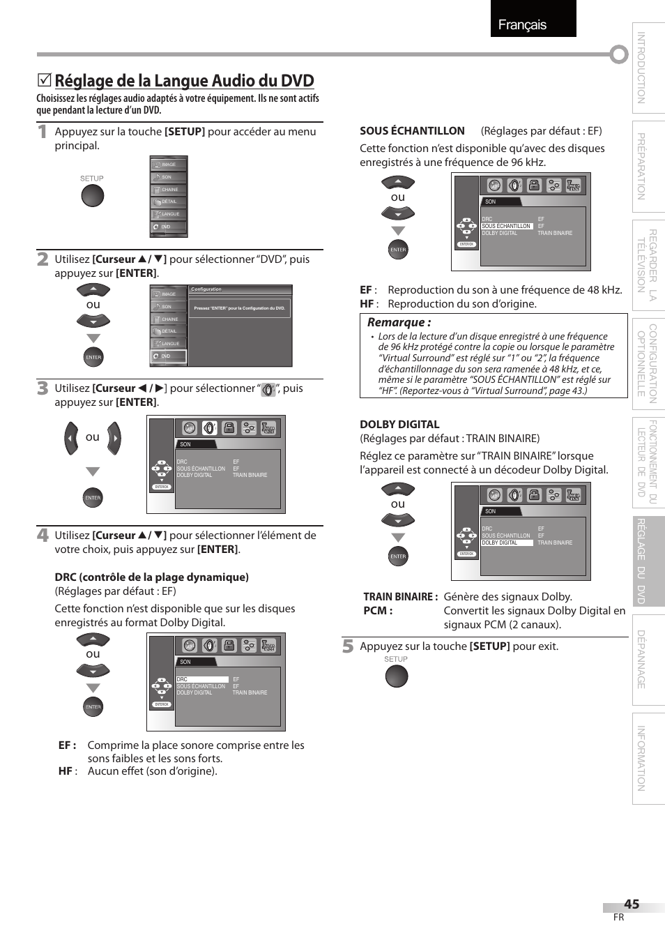 Français, Réglage de la langue audio du dvd, Remarque | Sylvania LD320SSX User Manual | Page 99 / 162
