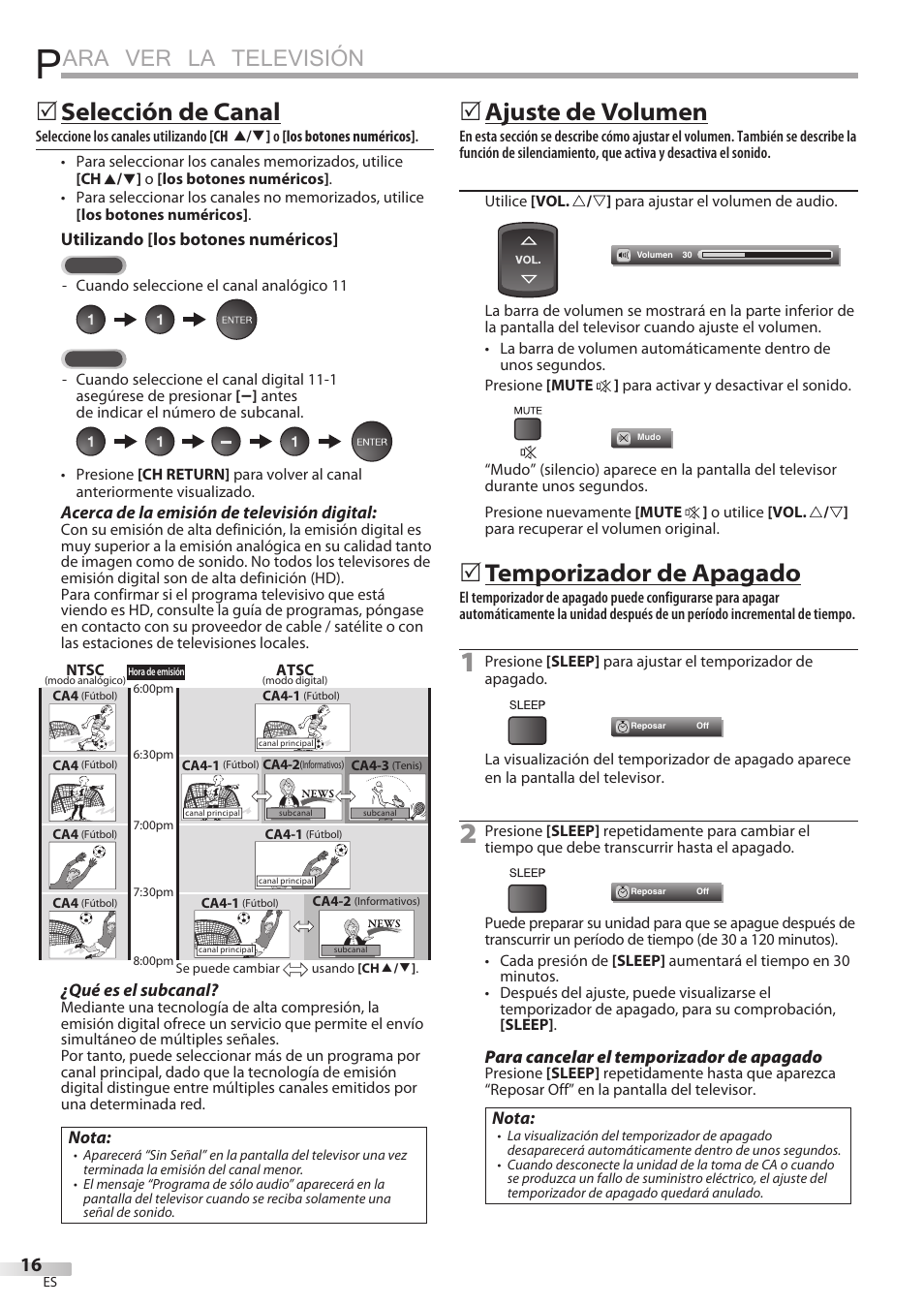 Ara ver la televisión, 5 selección de canal, 5 ajuste de volumen | 5 temporizador de apagado | Sylvania LD427SSX User Manual | Page 134 / 176