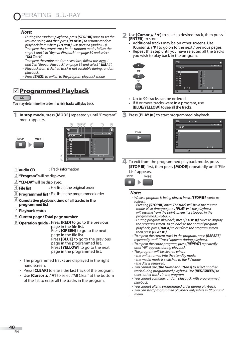 Perating blu-ray, Programmed playback, Press [play b ] to start programmed playback | Sylvania LD427SSX User Manual | Page 40 / 176