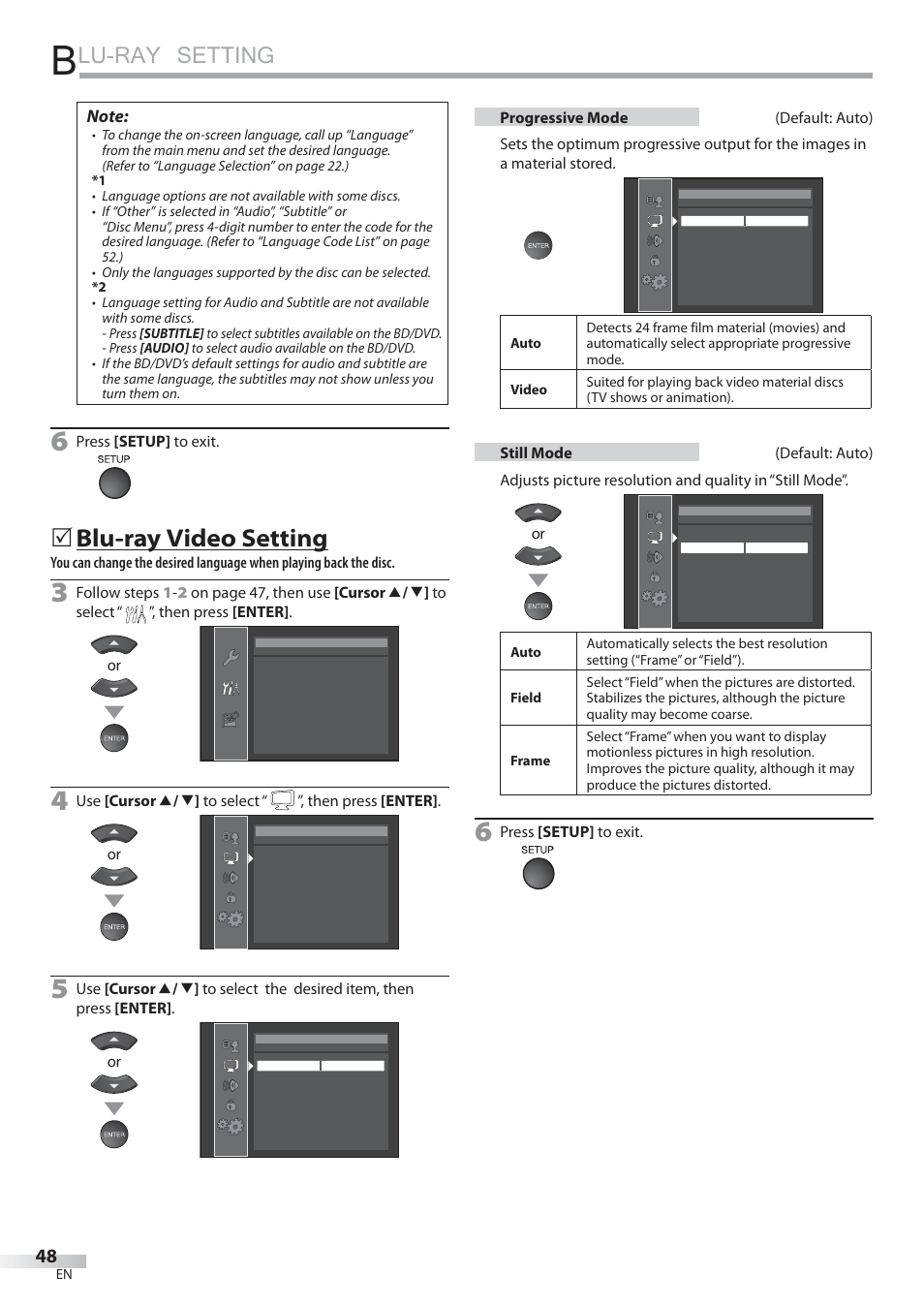 Lu-ray setting, Blu-ray video setting | Sylvania LD427SSX User Manual | Page 48 / 176