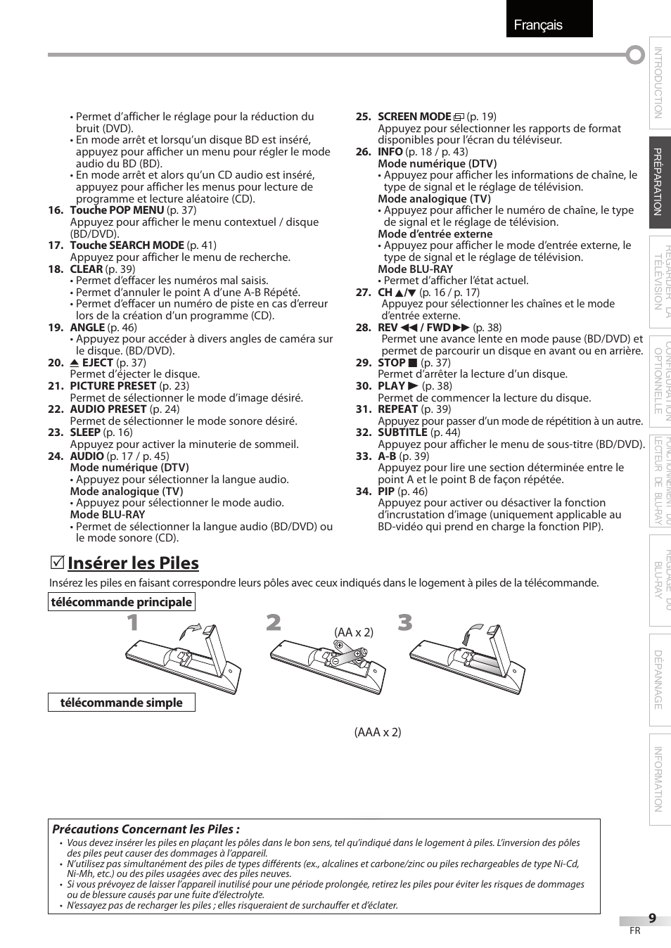 Français, 5 insérer les piles | Sylvania LD427SSX User Manual | Page 68 / 176