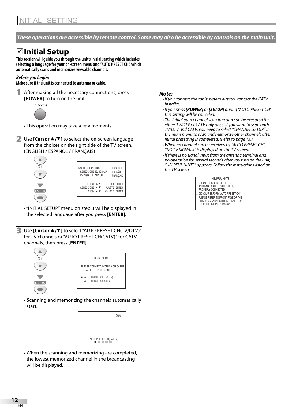 Nitial setting, Initial setup | Sylvania LD200SL9 User Manual | Page 12 / 96