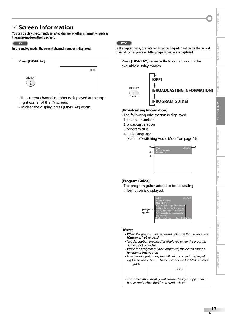 Screen information | Sylvania LD200SL9 User Manual | Page 17 / 96