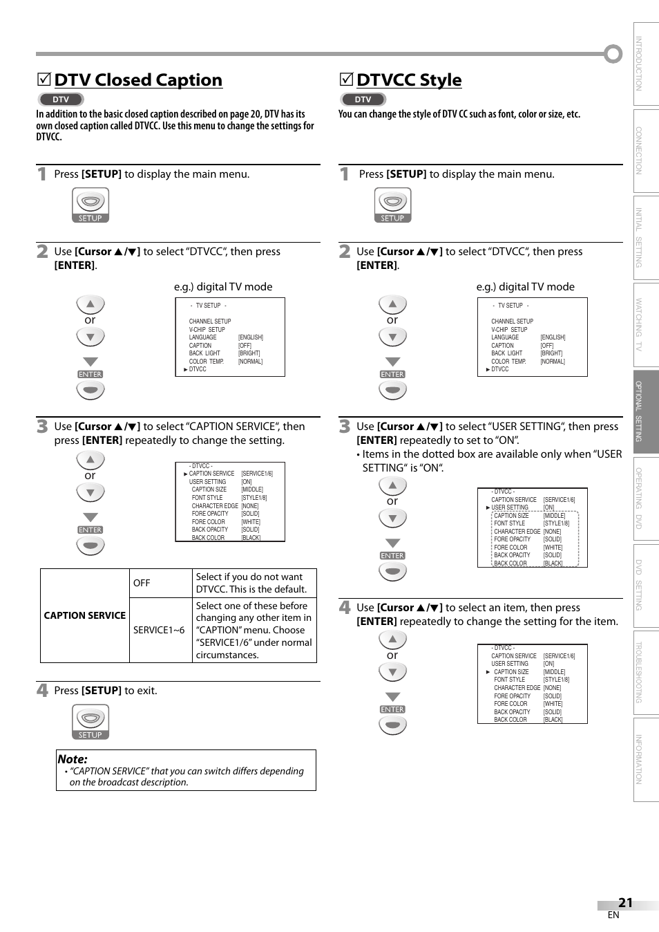 Dtv closed caption, 5dtvcc style | Sylvania LD200SL9 User Manual | Page 21 / 96