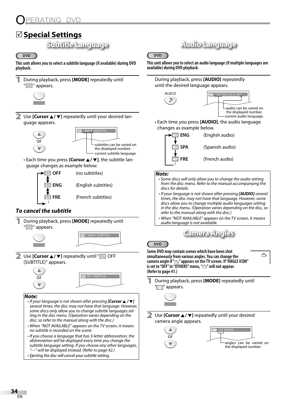 Perating dvd, 5audio language audio language, Camera angles | Sylvania LD200SL9 User Manual | Page 34 / 96