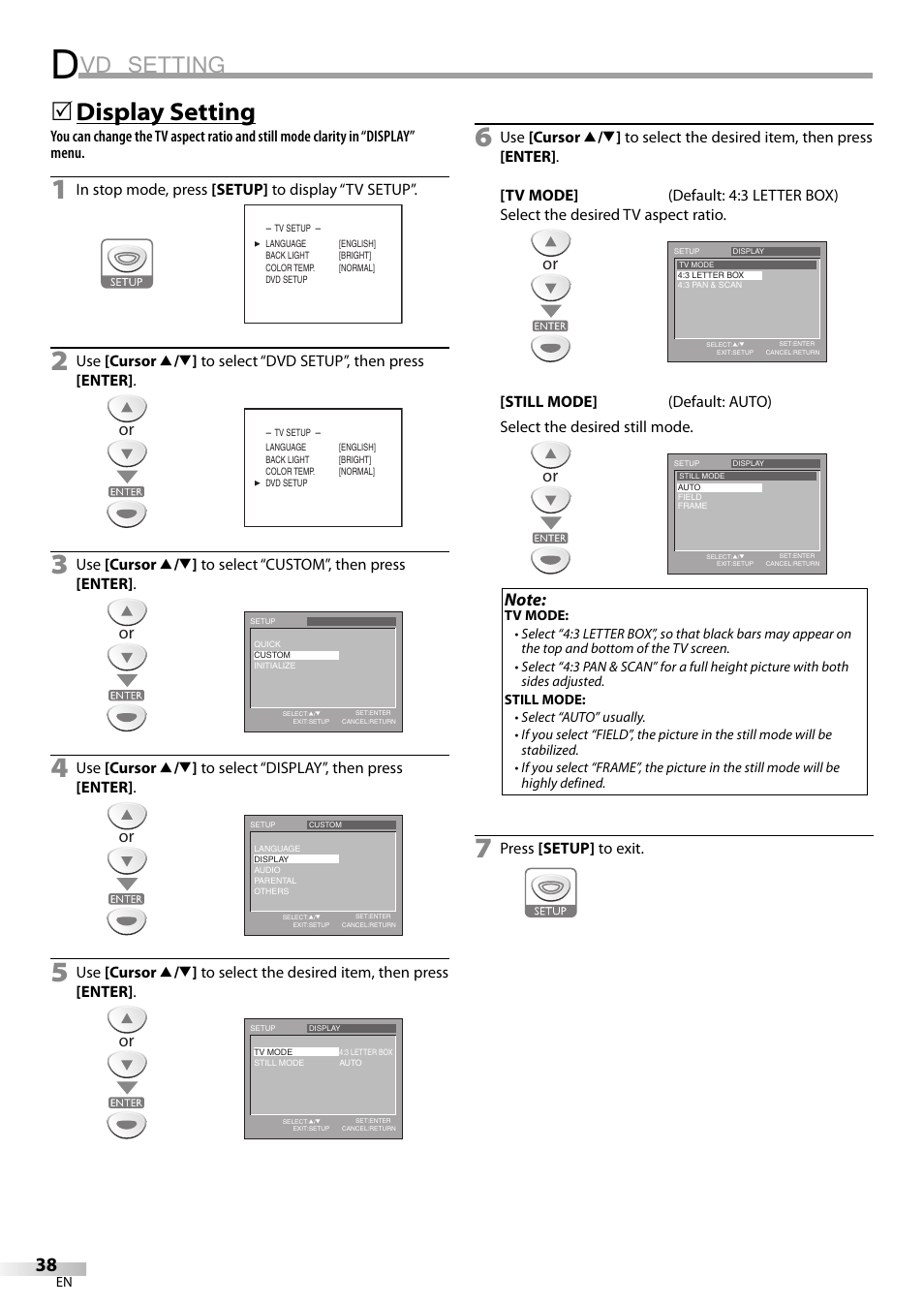 Vd setting, Display setting | Sylvania LD200SL9 User Manual | Page 38 / 96