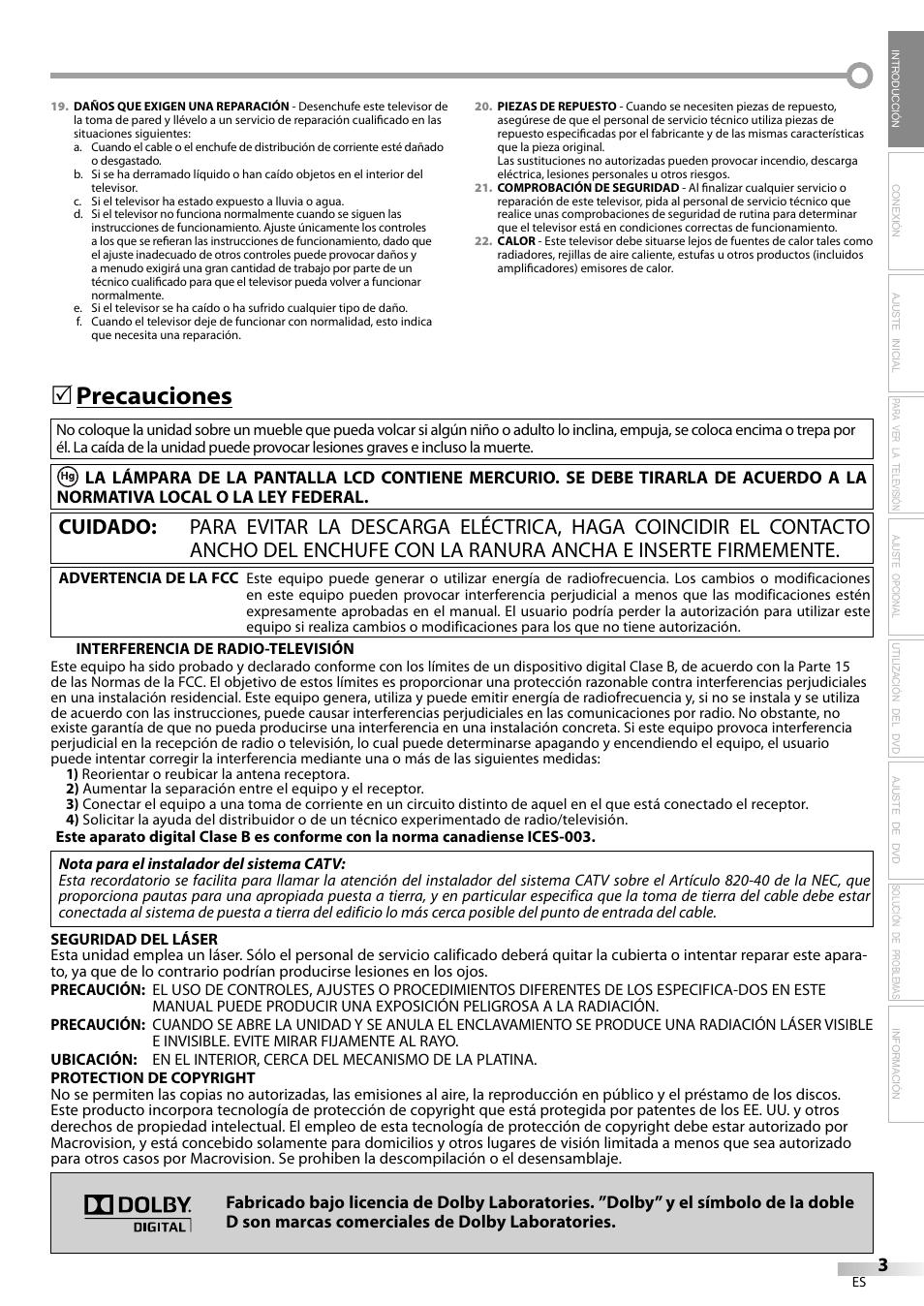 Precauciones | Sylvania LD200SL9 User Manual | Page 51 / 96