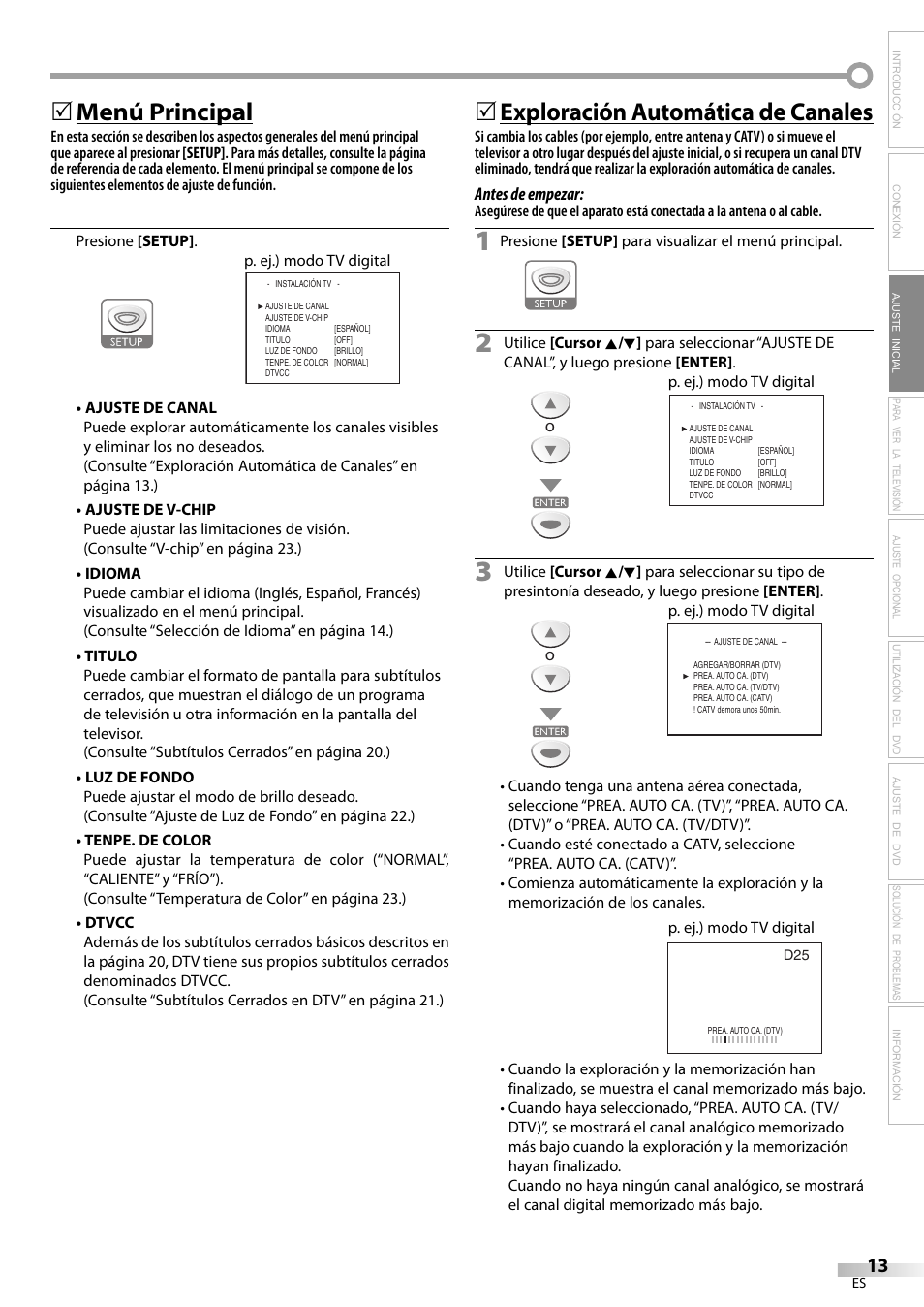 Menú principal, 5exploración automática de canales | Sylvania LD200SL9 User Manual | Page 61 / 96