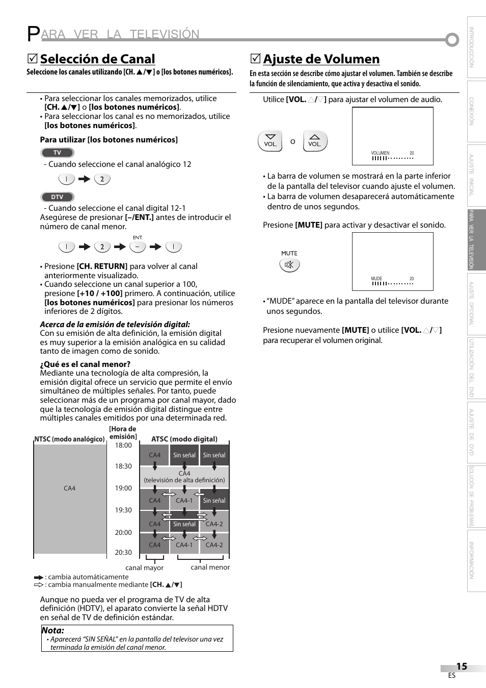 Ara ver la televisión, Selección de canal, 5ajuste de volumen | Sylvania LD200SL9 User Manual | Page 63 / 96