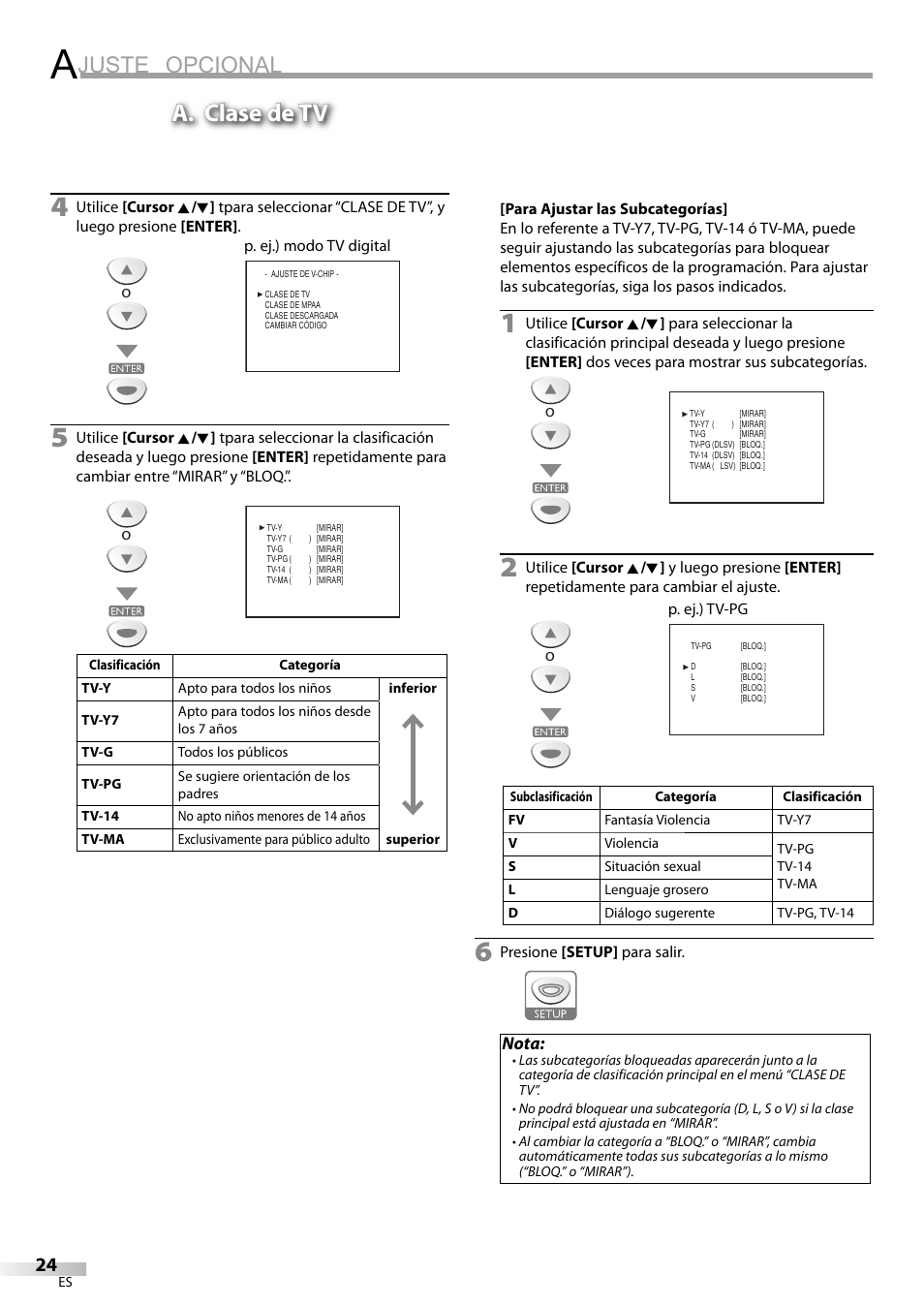 Juste opcional, A. clase de tv | Sylvania LD200SL9 User Manual | Page 72 / 96