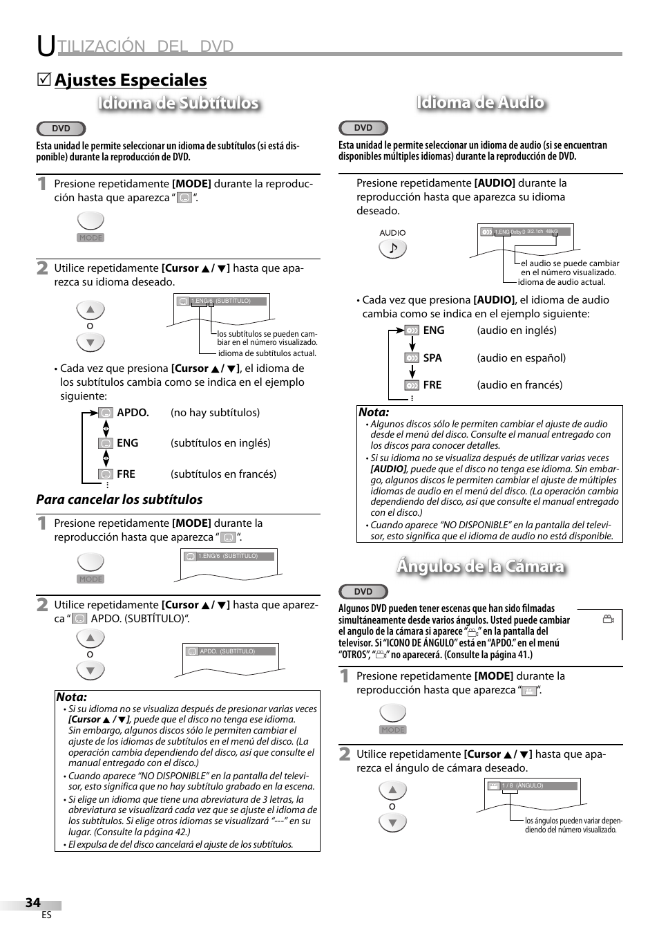 Tilización del dvd, 5idioma de audio idioma de audio, Ángulos de la cámara | Sylvania LD200SL9 User Manual | Page 82 / 96