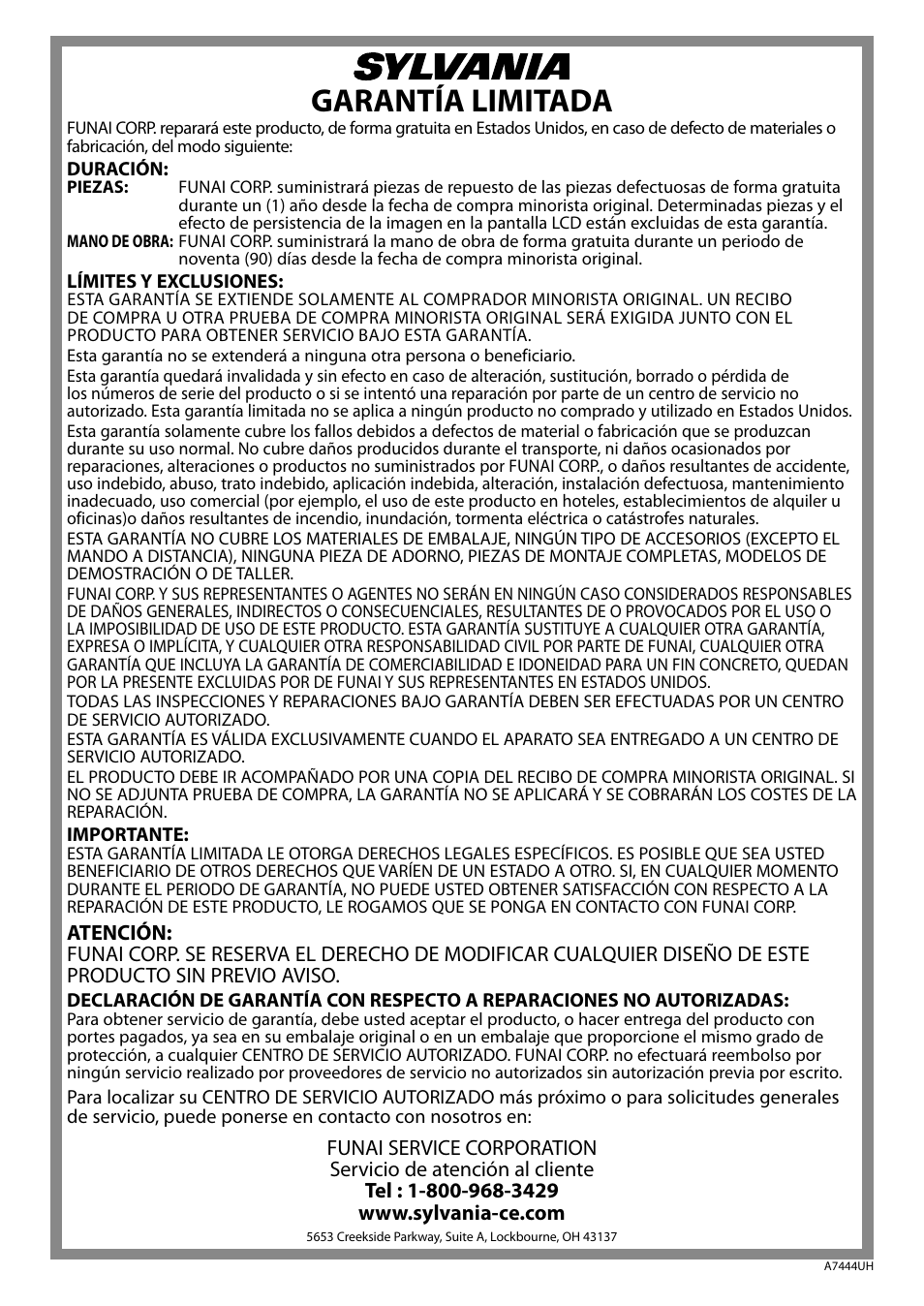 Garantía limitada | Sylvania LD200SL9 User Manual | Page 96 / 96