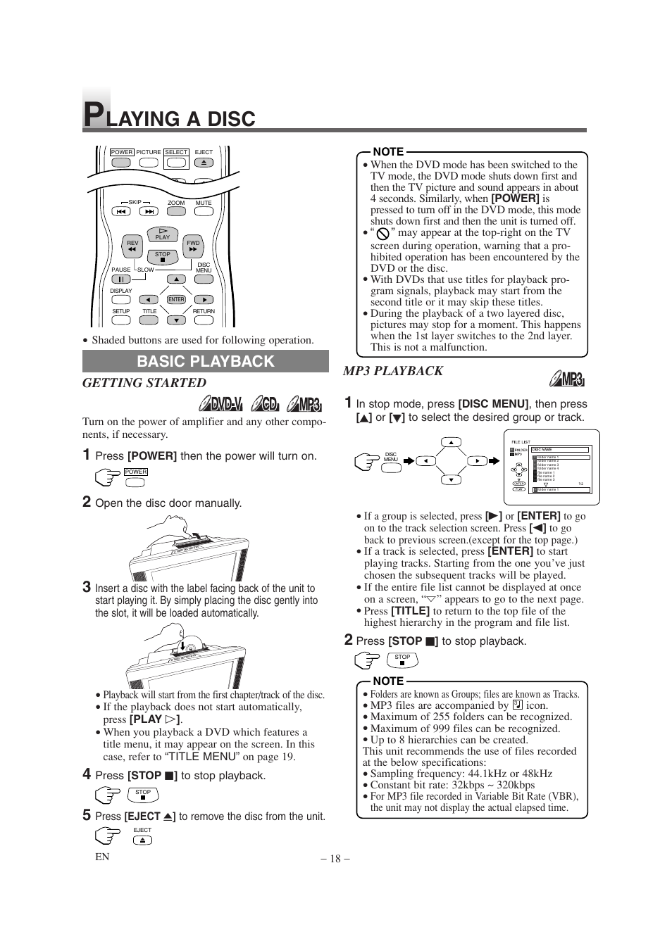 Laying a disc, Basic playback | Sylvania 6620LDT User Manual | Page 18 / 44