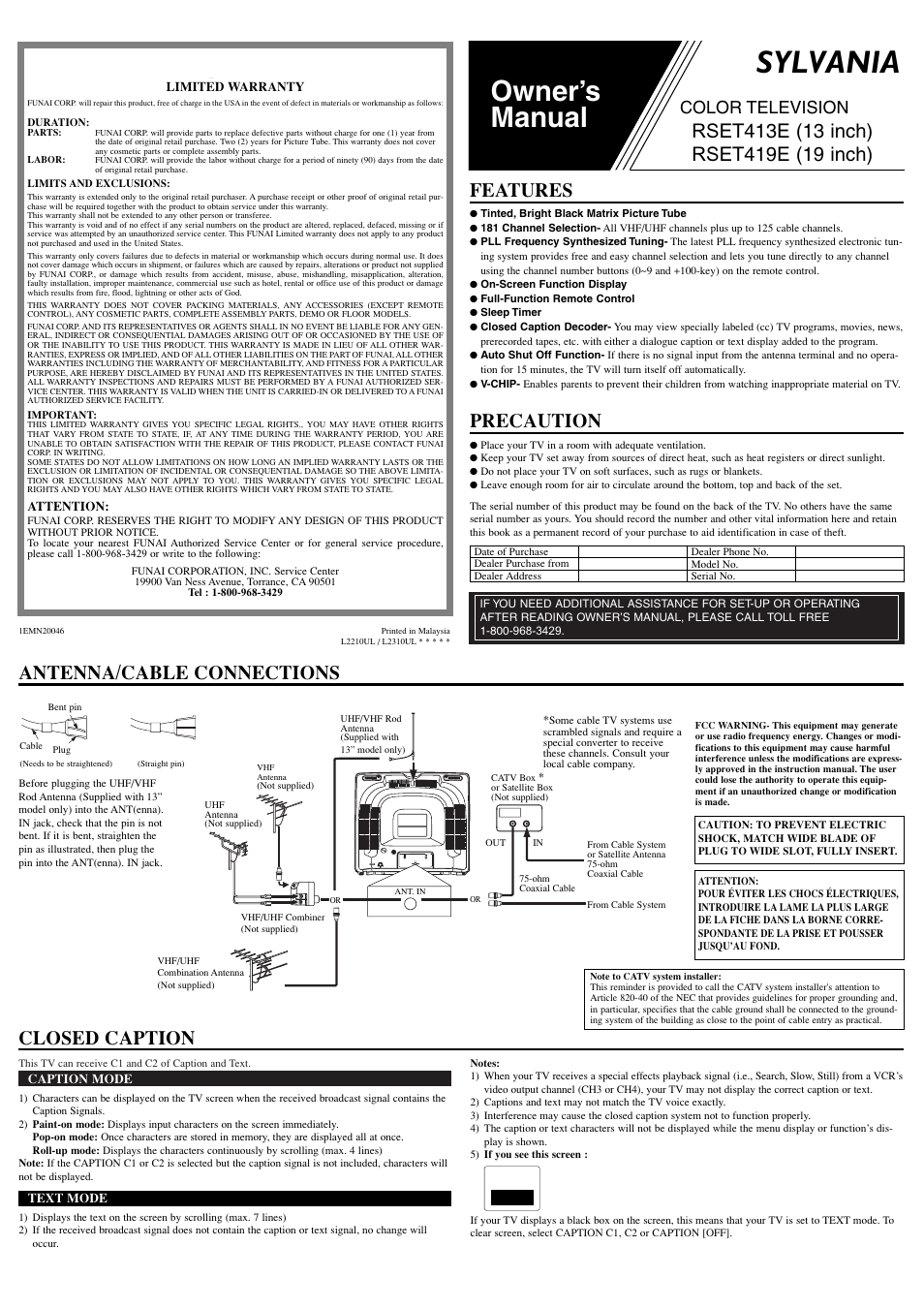 Sylvania RSET413E User Manual | 8 pages