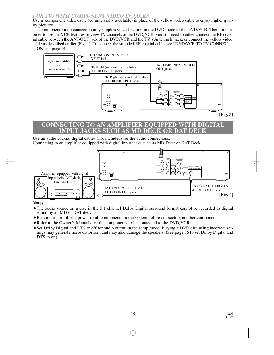 For tvs with component video in jacks, Fig. 3, 1l25 | Sylvania DVC800C User Manual | Page 15 / 48