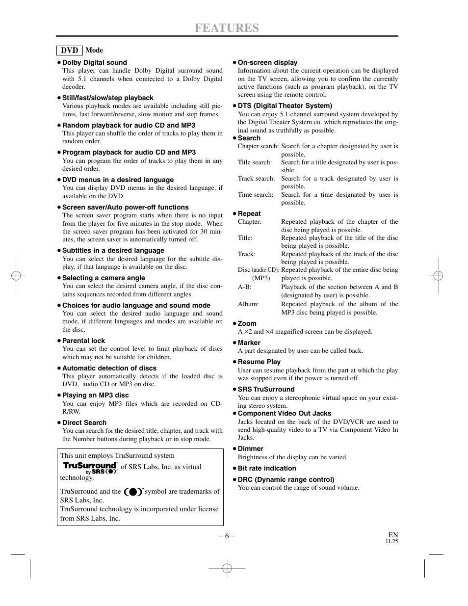 Features | Sylvania DVC800C User Manual | Page 6 / 48