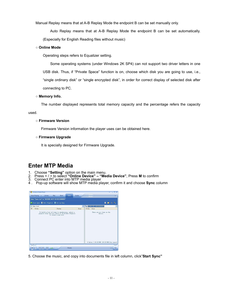Enter mtp media | Sylvania SMPK2077 User Manual | Page 11 / 18