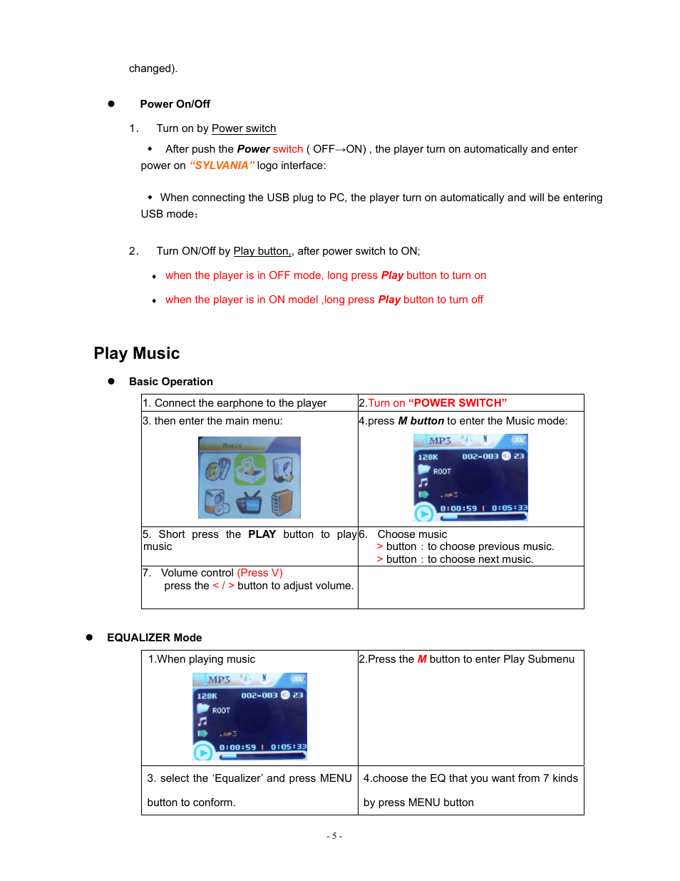 Play music | Sylvania SMPK2077 User Manual | Page 5 / 18