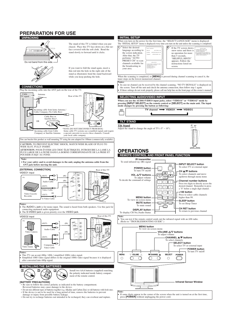 Preparation for use, Operations | Sylvania 6615LG User Manual | Page 2 / 8