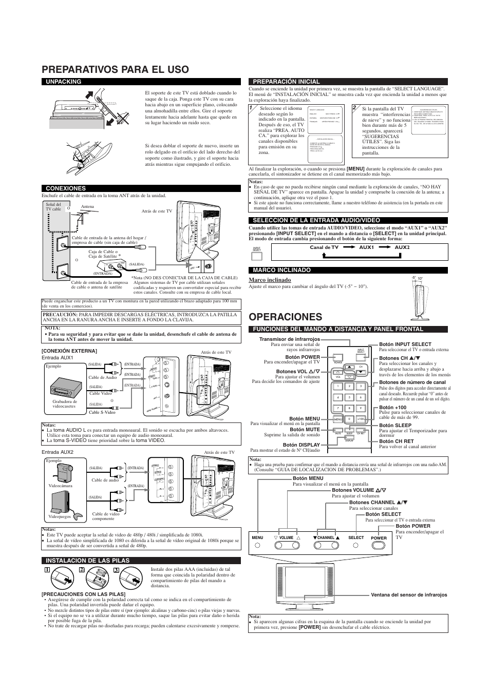Preparativos para el uso, Operaciones | Sylvania 6615LG User Manual | Page 6 / 8