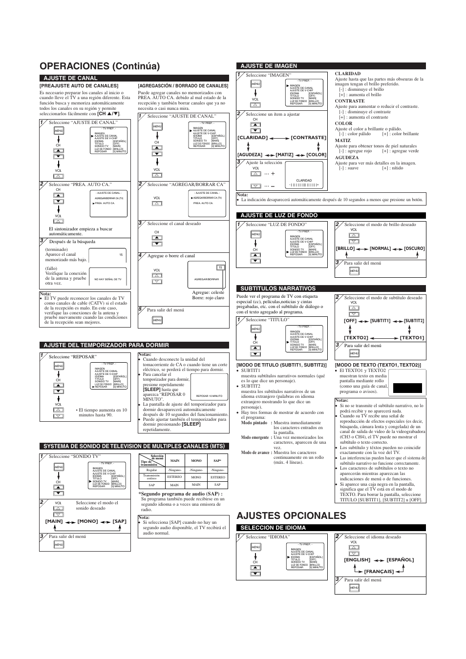 Operaciones (continúa) ajustes opcionales | Sylvania 6615LG User Manual | Page 7 / 8