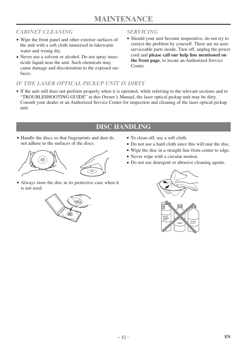 Maintenance, Disc handling | Sylvania 6513DF User Manual | Page 32 / 40