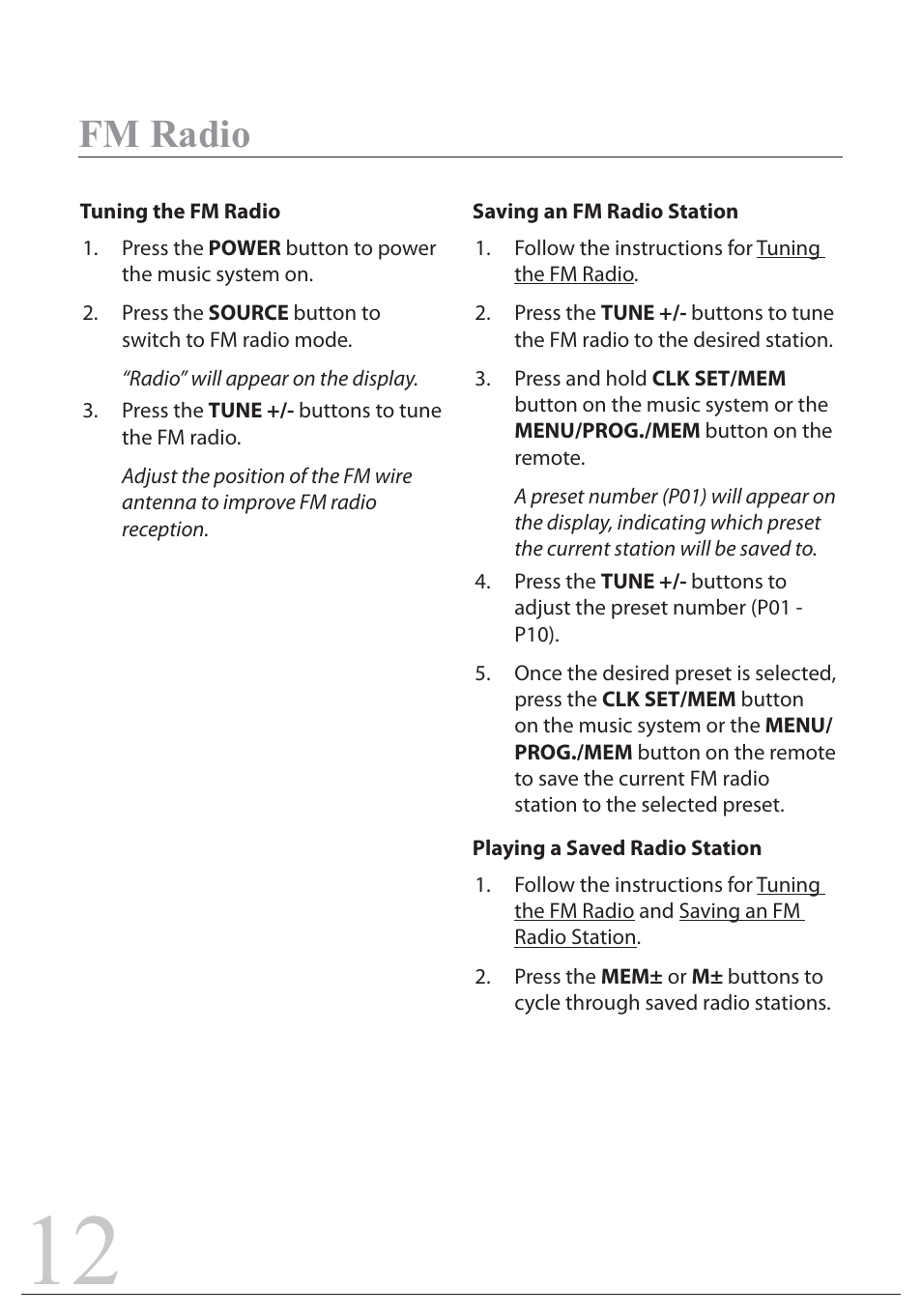 Fm radio | Sylvania SIP1527 User Manual | Page 12 / 14