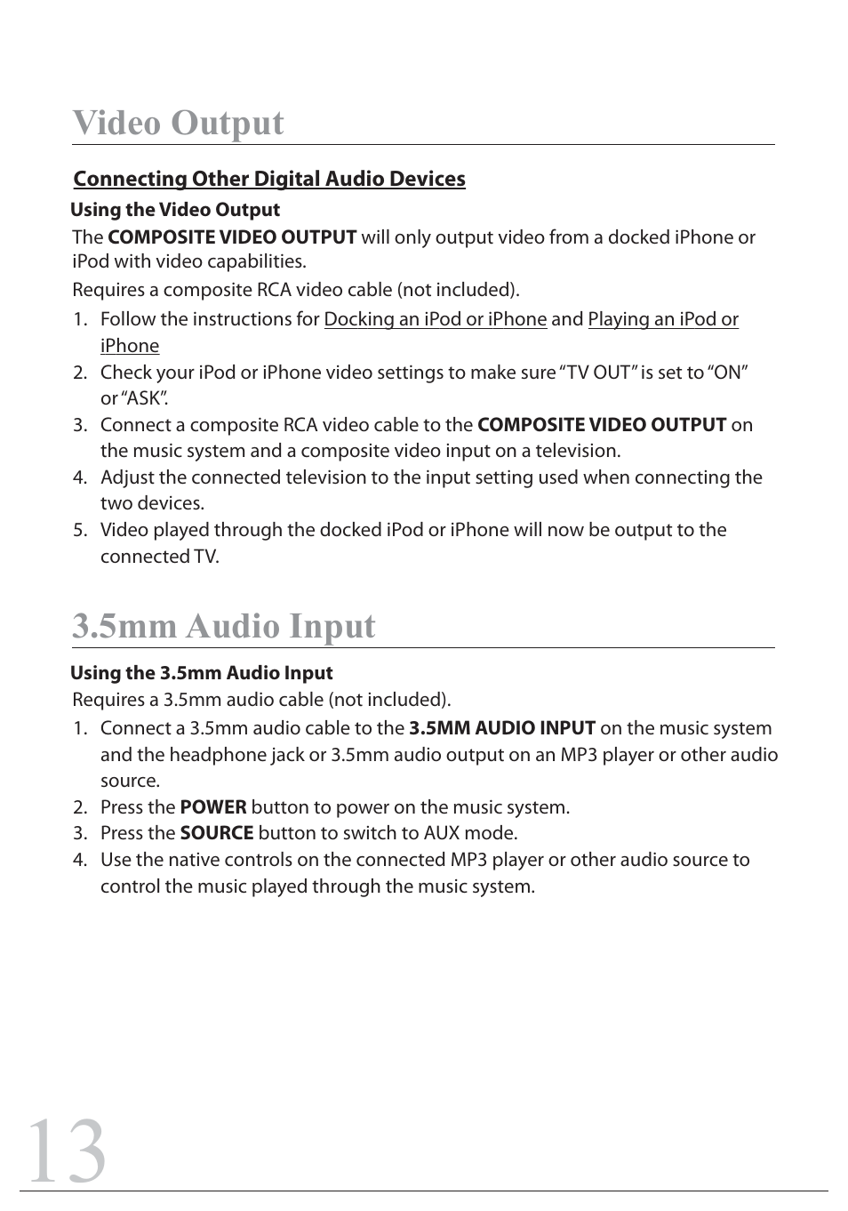 Video output 3.5mm audio input | Sylvania SIP1527 User Manual | Page 13 / 14