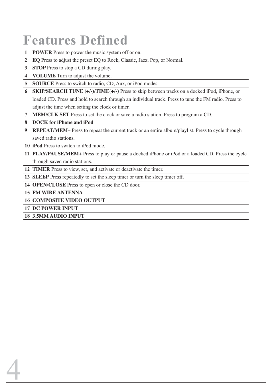 Features defined | Sylvania SIP1527 User Manual | Page 4 / 14