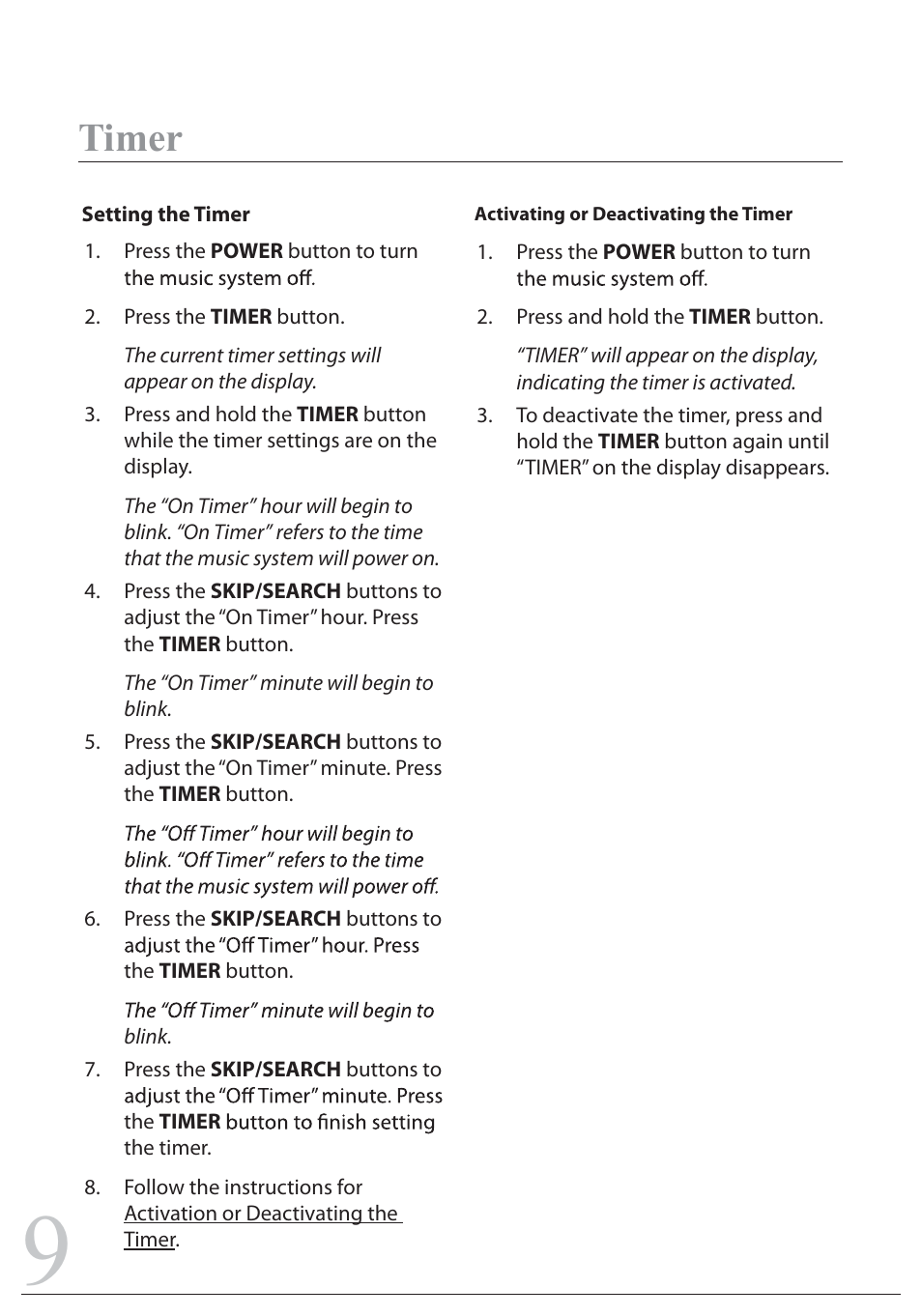 Timer | Sylvania SIP1527 User Manual | Page 9 / 14