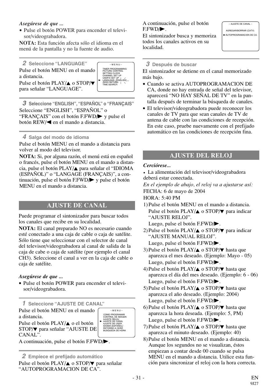 Ajuste del reloj ajuste de canal | Sylvania 6309CE User Manual | Page 31 / 32