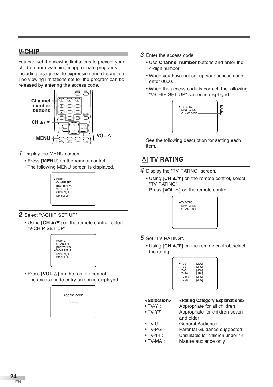 V-chip, A tv rating | Sylvania 6427GFG A User Manual | Page 24 / 76