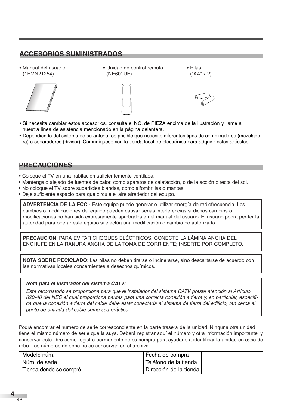 Precauciones, Accesorios suministrados | Sylvania 6427GFG A User Manual | Page 42 / 76