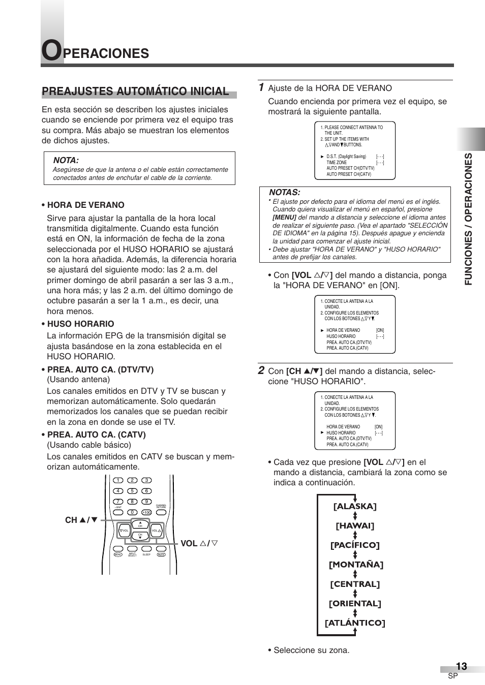 Peraciones, Preajustes automático inicial, Funciones / opera ciones | Sylvania 6427GFG A User Manual | Page 51 / 76