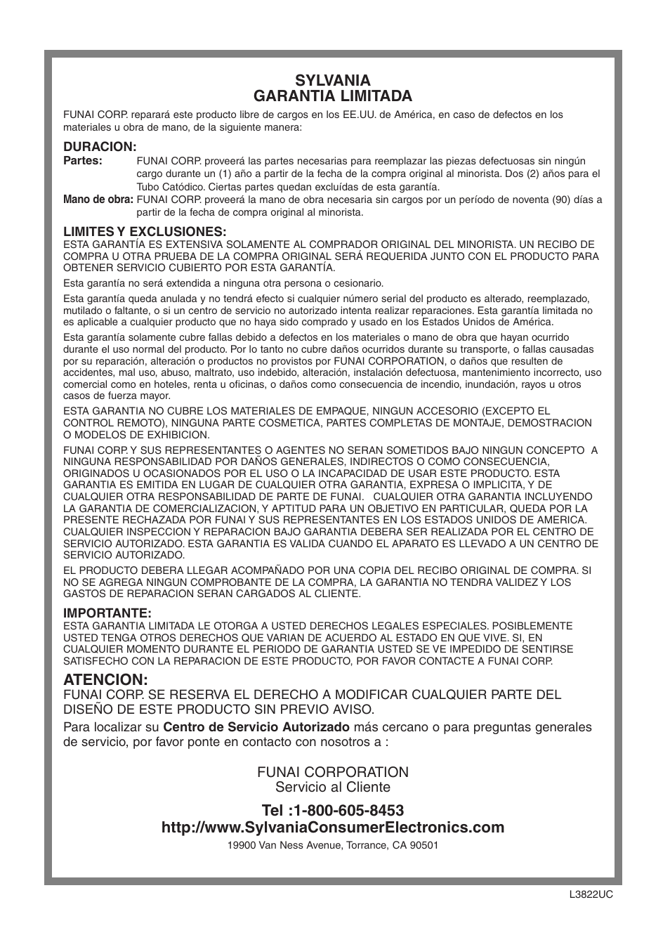 Sylvania garantia limitada, Atencion | Sylvania 6427GFG A User Manual | Page 76 / 76