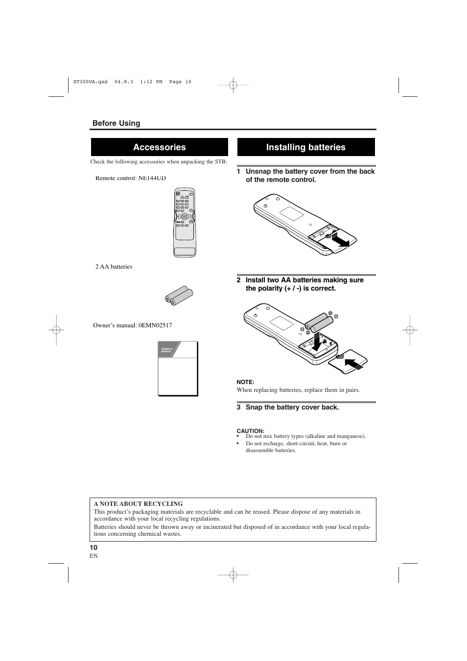 Installing batteries, Accessories | Sylvania 6900DTE User Manual | Page 10 / 72