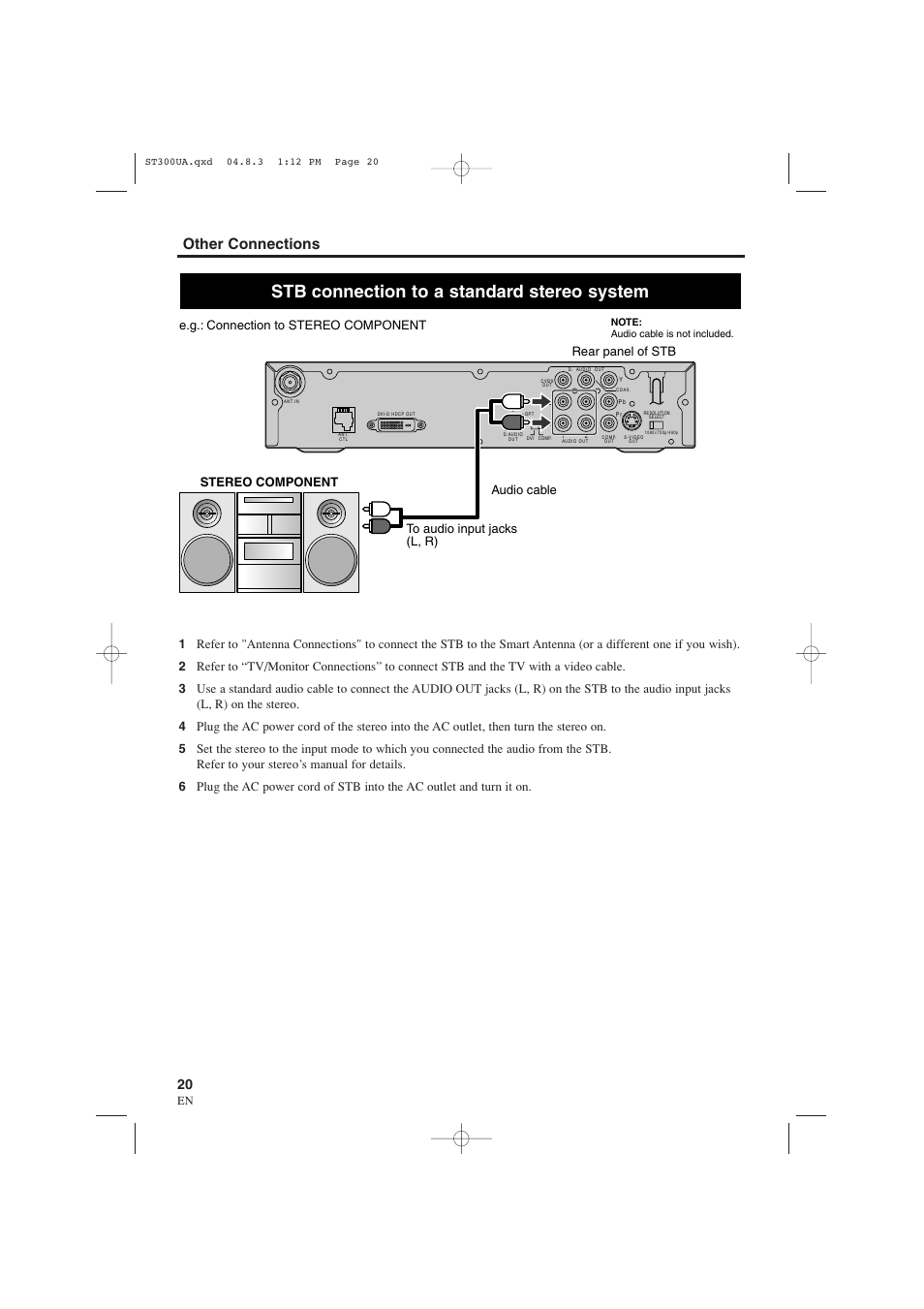 Stb connection to a standard stereo system, Other connections, E.g.: connection to stereo component | Sylvania 6900DTE User Manual | Page 20 / 72