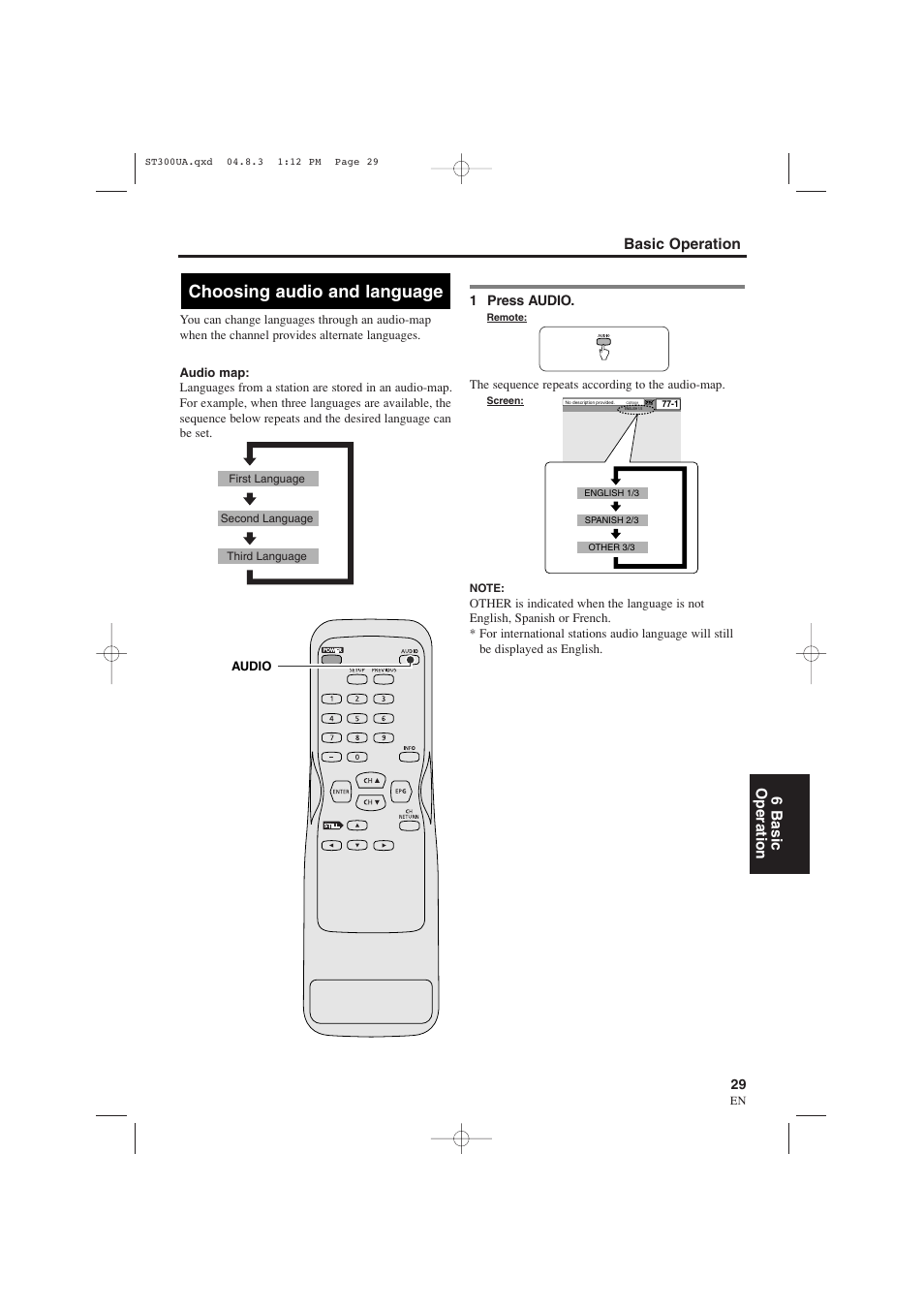 Choosing audio and language, Basic operation 6 basic operation | Sylvania 6900DTE User Manual | Page 29 / 72