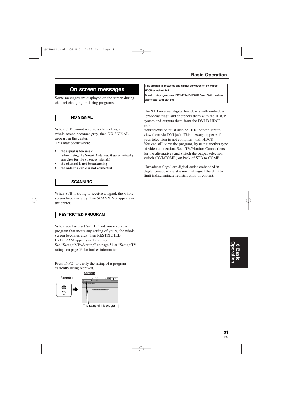 On screen messages, Basic operation 6 basic operation | Sylvania 6900DTE User Manual | Page 31 / 72